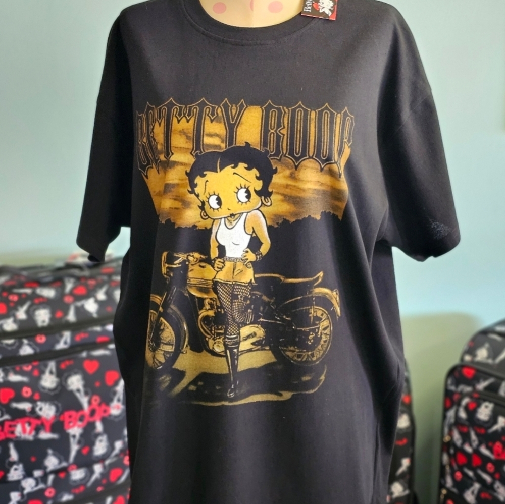 Vintage Betty Boop Biker Graphic Tee - Retro 90s Black Oversized T-Shirt Y2K